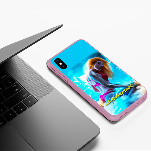 Чехол для iPhone XS Max матовый Cyberpunk 2077 - sexy red-haired girl, цвет розовый - фото 5