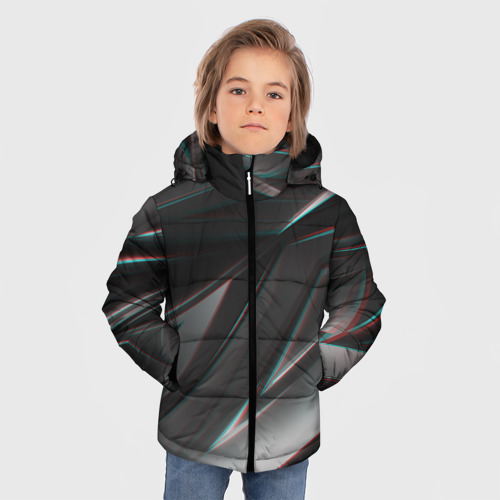 Зимняя куртка для мальчиков 3D с принтом GEOMETRY STRIPES GLITCH, фото на моделе #1
