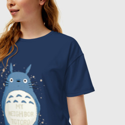 Женская футболка хлопок Oversize My Neighbor Totoro синий заяц - фото 2