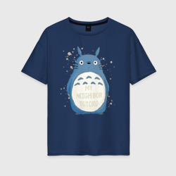 Женская футболка хлопок Oversize My Neighbor Totoro синий заяц