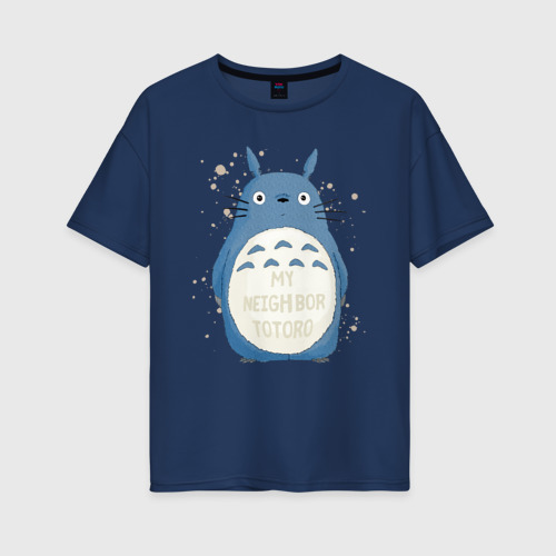 Женская футболка хлопок Oversize My Neighbor Totoro синий заяц, цвет темно-синий