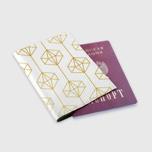 Обложка для паспорта матовая кожа Геометрический орнамент золото - фото 3