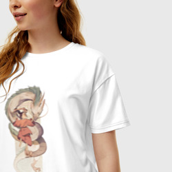 Женская футболка хлопок Oversize Хаку и Тихиро - фото 2