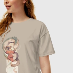 Женская футболка хлопок Oversize Хаку и Тихиро - фото 2