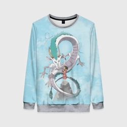 Женский свитшот 3D Тихиро на горе с драконом