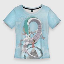 Женская футболка 3D Slim Тихиро на горе с драконом