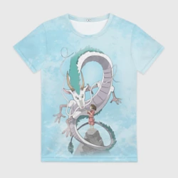 Женская футболка 3D Тихиро на горе с драконом