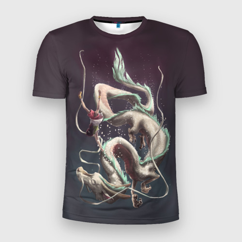 Мужская футболка 3D Slim Полеты Тихиро с драконом