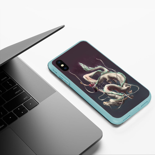 Чехол для iPhone XS Max матовый Полеты Тихиро с драконом, цвет мятный - фото 5
