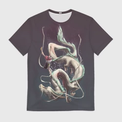 Мужская футболка 3D Полеты Тихиро с драконом