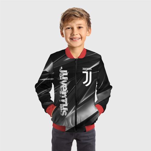 Детский бомбер 3D Juventus geometry stripes Ювентус геометрические полосы, цвет красный - фото 4