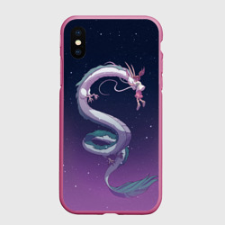 Чехол для iPhone XS Max матовый Тихиро летает с драконом в ночном небе