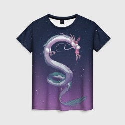Женская футболка 3D Тихиро летает с драконом в ночном небе