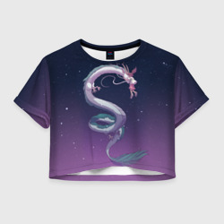 Женская футболка Crop-top 3D Тихиро летает с драконом в ночном небе