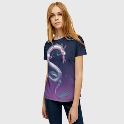 Женская футболка 3D Тихиро летает с драконом в ночном небе - фото 2