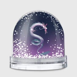 Игрушка Снежный шар Тихиро летает с драконом в ночном небе