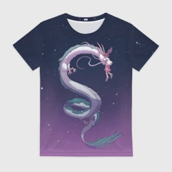 Женская футболка 3D Тихиро летает с драконом в ночном небе