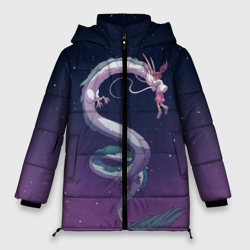 Женская зимняя куртка Oversize Тихиро летает с драконом в ночном небе