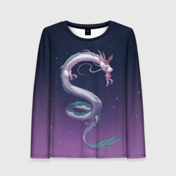 Женский лонгслив 3D Тихиро летает с драконом в ночном небе
