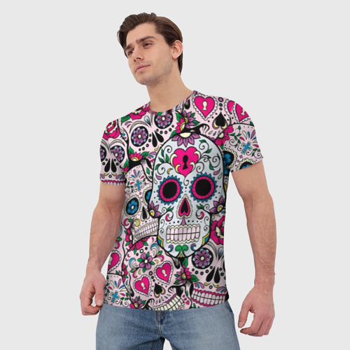 Мужская футболка 3D с принтом Весёлые черепа, фото на моделе #1