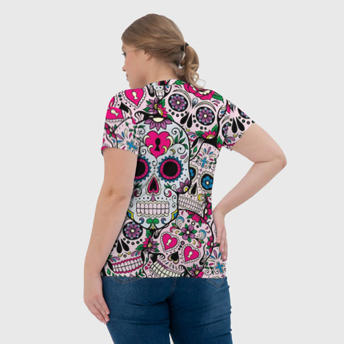 Женская футболка 3D с принтом Весёлые черепа, вид сзади #2