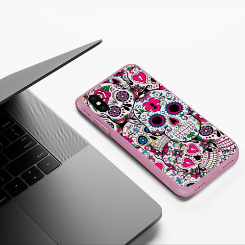 Чехол для iPhone XS Max матовый Весёлые черепа, цвет розовый - фото 5
