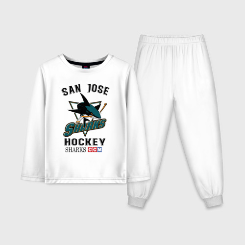 Детская пижама с лонгсливом из хлопка с принтом San Jose Sharks, вид спереди №1
