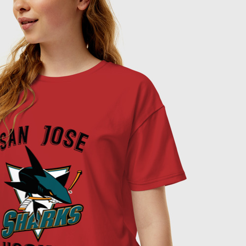 Женская футболка хлопок Oversize с принтом SAN JOSE SHARKS, фото на моделе #1