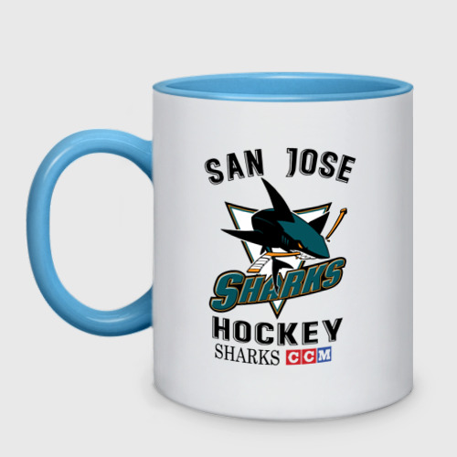 Кружка двухцветная San Jose Sharks, цвет белый + небесно-голубой