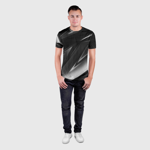 Мужская футболка 3D Slim Geometry stripes black & white, цвет 3D печать - фото 4