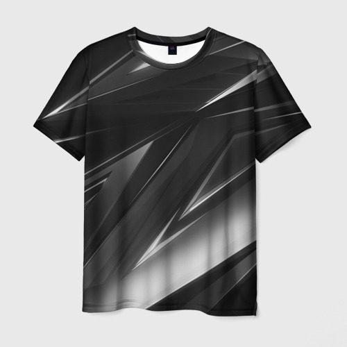 Мужская футболка с принтом Geometry stripes black & white, вид спереди №1