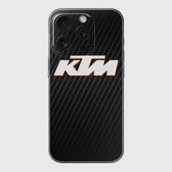 Чехол для iPhone 15 Pro Max силиконовый с защитой камеры КТМ на карбоне