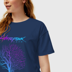 Женская футболка хлопок Oversize Дерево Cyberpunk 2077 - фото 2