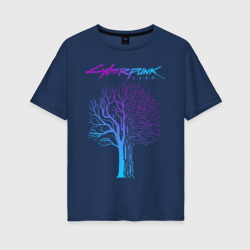 Женская футболка хлопок Oversize Дерево Cyberpunk 2077