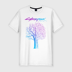 Мужская футболка хлопок Slim Дерево Cyberpunk 2077
