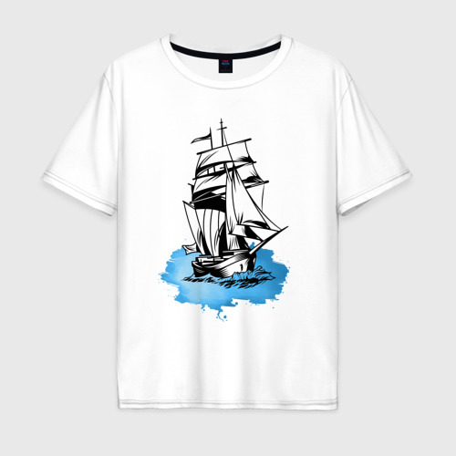 Мужская футболка хлопок Oversize Корабль, цвет белый