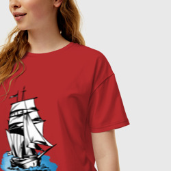 Женская футболка хлопок Oversize Корабль - фото 2