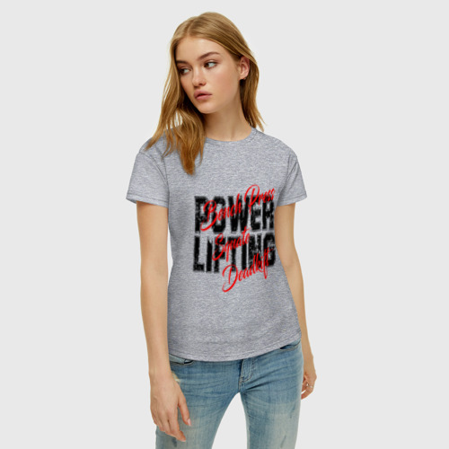 Женская футболка хлопок Powerlifting, цвет меланж - фото 3