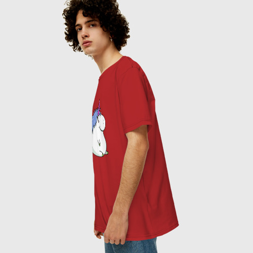 Мужская футболка хлопок Oversize Пухленький единорог, цвет красный - фото 5