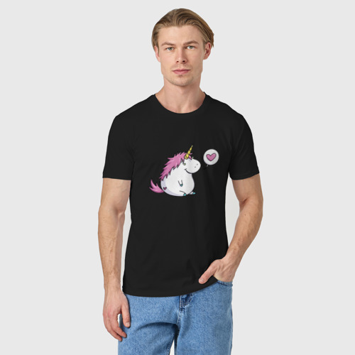 Мужская футболка хлопок Пухленький единорог, цвет черный - фото 3