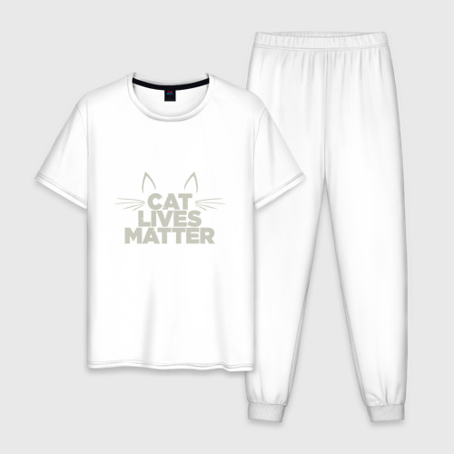 Мужская пижама хлопок с принтом Cat Lives Matter, вид спереди #2