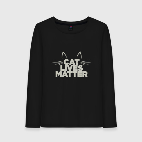 Женский лонгслив хлопок Cat Lives Matter, цвет черный