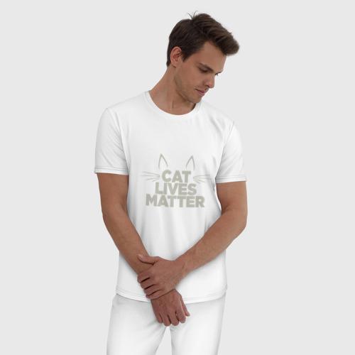 Мужская пижама хлопок с принтом Cat Lives Matter, фото на моделе #1