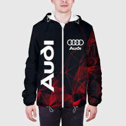 Куртка с принтом Audi Ауди для мужчины, вид на модели спереди №3. Цвет основы: белый