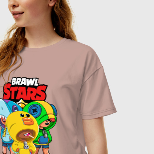Женская футболка хлопок Oversize Brawl Stars Leon Бравл старс Леон, цвет пыльно-розовый - фото 3