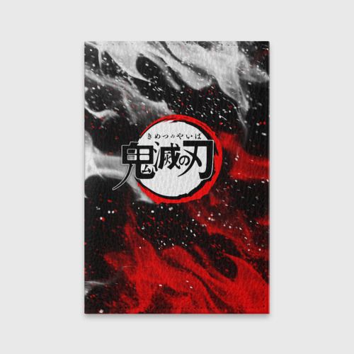 Обложка для паспорта матовая кожа Kimetsu no Yaiba лого в пламени, цвет черный
