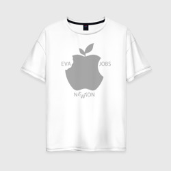 Женская футболка хлопок Oversize Яблоко Ньютоновское и Ева
