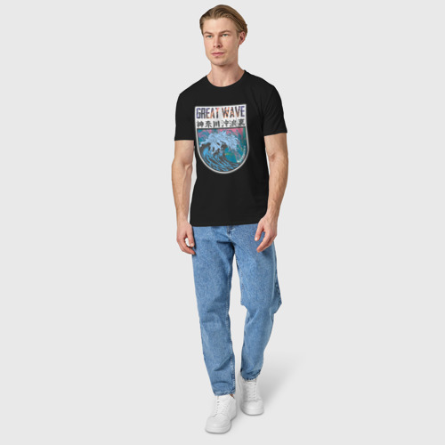 Мужская футболка хлопок с принтом Vaporwave Kanagawa, вид сбоку #3