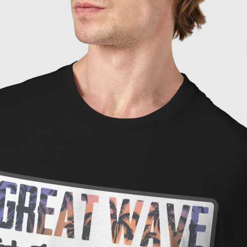 Мужская футболка хлопок с принтом Vaporwave Kanagawa, фото #4