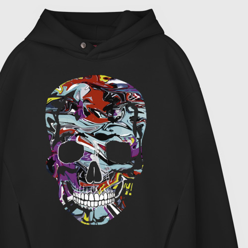 Мужское худи Oversize хлопок Vanguard skull - pop art, цвет черный - фото 4